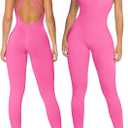 Sunzel Jumpsuits for Women Backless, Seamless Workout One Piece Bodycon Romper Scoop Neck, Butt Scrunch Leggings Unitard (X-Small, Hot Pink)
