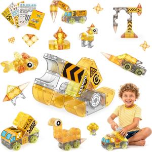 cossy Magnetic Blocks, 3D Building Construction Toys, Multi Shape Building Blocks Boys Toys Ages 3-5 5-7 8-10 with Magnetic Cars, STEM Kits, Learning & Education, Creative, Engineering Set, Truck