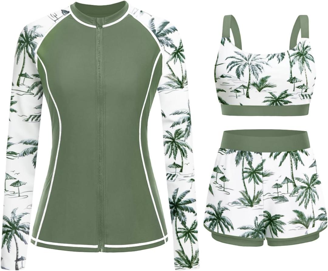 Daci 3 Piece Rash Guard Set with 3'' Shorts (Green, XL)