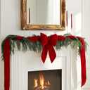 6ft Artificial Norfolk Pine Garland Christmas Cedar Garland with Large Red Velvet Bow and Ribbon Faux Greenery Christmas Decor for Home Mantle Fireplace Table