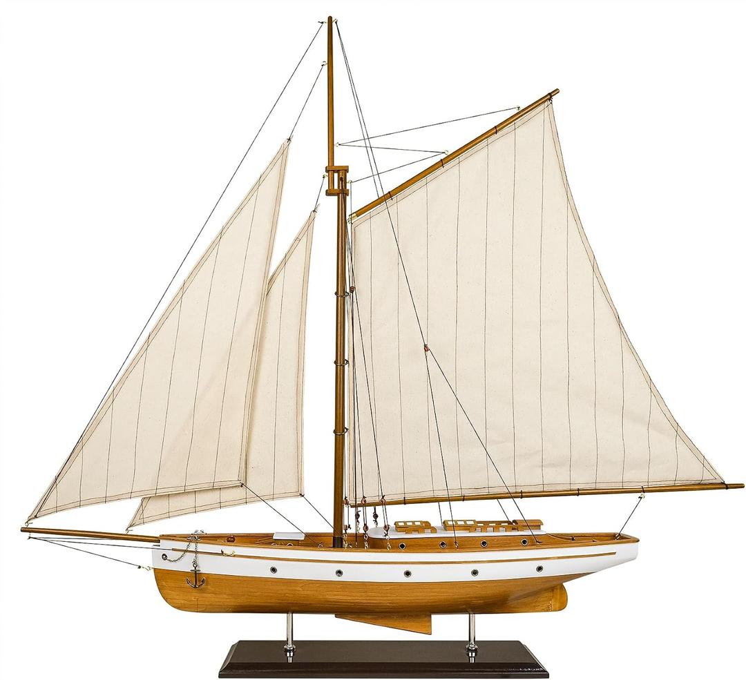 SAILINGSTORY Wooden Sailboat Model Ship, 37", Natural | 1930's Classic Yacht, Sailing Boat Decor