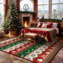 Christmas Rugs for Living Room, Red and White 5x7 Area Carpet Non Slip Indoor, Christmas Tree Snowman Reindeer Low Pile Washable Area Rug for Laundry Room, Bathroom, Bedroom