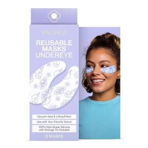 Pacifica Reusable Mask Under Eye Mask Silicone Face Mask for Fine Lines & Dark Circles, Pair with Serum, Storage Tin Included, Vegan & Cruelty-Free, 2 Pieces