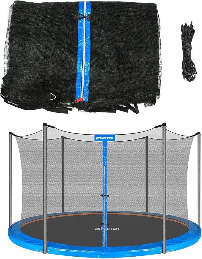 Zoomster Trampoline Enclosure Net with Pole Cap, Replacement Safety Enclosure Net for 6 Straight Poles Round Trampoline, Breathable and Weather-Resistant