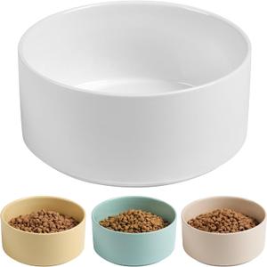 Non Slip Dog Bowls, Heavy Ceramic Dog Food and Water Bowl with Silicone Base, Pet Feeding Bowl for Puppies, Small and Medium Dogs (Glossy White, 6 Inches)
