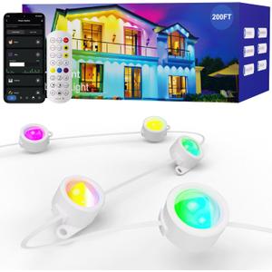HUTAKUZE Permanent Outdoor Lights, 200FT with 120 RGB LEDs for Outdoor Decor, IP67 Waterproof, 48 Scene Modes Christmas House Lights,APP & Remote Control, Music Sync