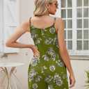 LOMON Womens Casual Summer Sleeveless Romper Loose Adjustable Spaghetti Strap Stretchy Shorts Jumpsuits with Pockets (Green, L)