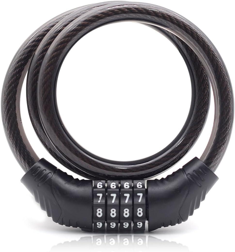 Bike Lock Cable, 30-inch Cable Lock, Bike Lock Combination, 4-Digit, Resettable, Bicycle Locks