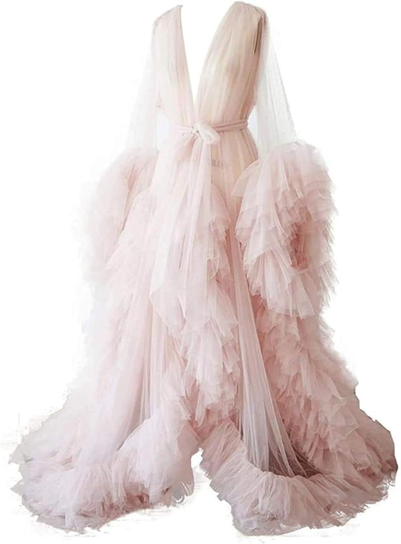 Tulle Robe Long Lingerie Bridal Dressing Gown Puffy Nightgown Photoshoot (Pink) 8,104ft x 4ft