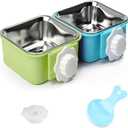 Luck Dawn Crate Dog Bowl, Stainless Steel Removable Hanging Food Water Bowl Crate Coop Cup,Pet Cage Bowls with Bolt Holder for Dog, Puppy, Cat, Rabbit, Bird,Small Animals (Large (Pack of 2)) (Blue+Green)