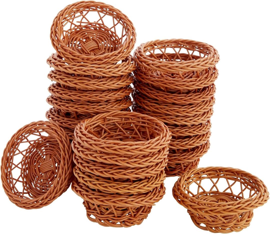 Bright Creations 24 Pack Small Woven Basket Set, 3.1x1.2 Inches, Bulk Mini Wicker Baskets for Favors