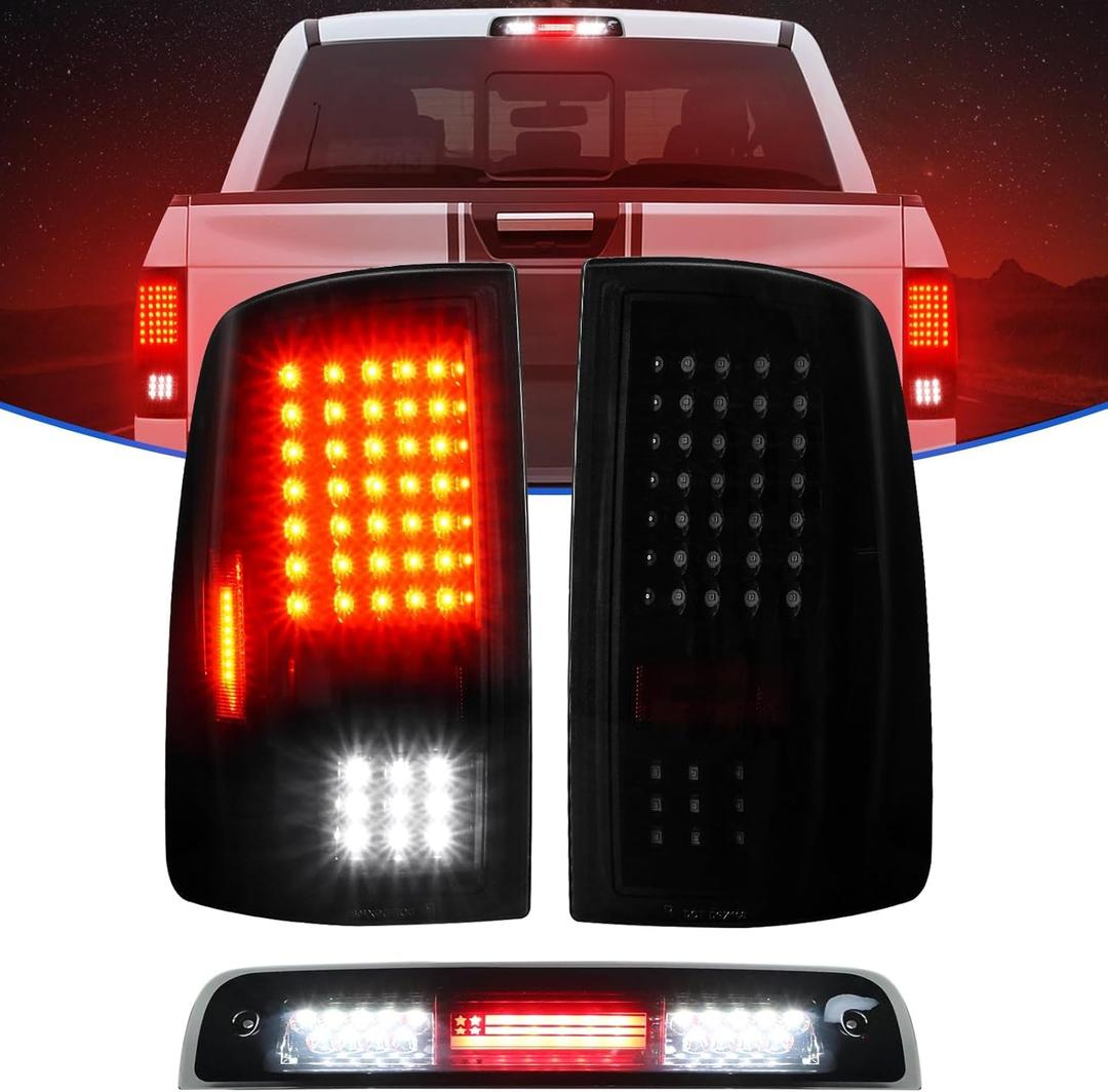 Gubebaili LED Tail Lights Assembly + 3rd Brake Light Fit for Dodge Ram 1500 2500 3500 20092018 & for Dodge Ram 1500 Classic 2019 (Only Fit FactoryHalogen Version and 921 Reverse Bulb) Smoke Lens