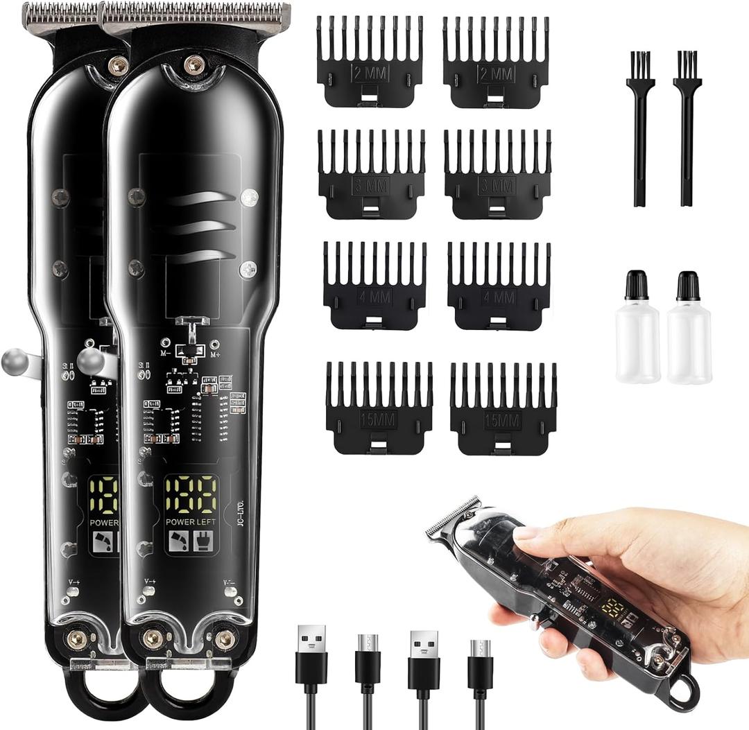 2 Pack Cordless Hair Clippers for Men Small Portable Hair Clipper with LED Display Sharp Stainless Steel Blades for Self-Haircut Use and Home Use