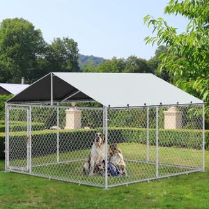 YITAHOME 10'x10' Outdoor Dog Enclosure with Metal Dog Gate, Dog Kennel Outside with Roof, Dog Fence Outdoor for Yard