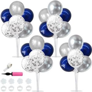 TONIFUL 4 Set Navy Blue Silver Balloon Centerpieces for Table,Balloon Stand Kit for Graduation Decoration 2026,Retirement Party Decorations,Mens Birthday Decorations,Father's Day, 12 inches