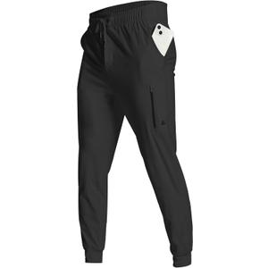 Men's Athletic Joggers with Zipper Pockets Stretch Track Pants Workout Running Gym Golf Sweatpants for Men (Black)