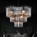 Smoke Gray Crystal Chandeliers 7 Lights 20" Black Round Chandelier | Modern 3 Tiers Ceiling Pendant Light Fixture,Luxury K9 Crystal Lighting for Dining Room Bedroom Kitchen Foyer,E12 Bulbs