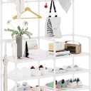 UDEAR 5-Tier Coat and Shoe Rack, Entryway Coat Rack with 9 Hooks, Double Row Shoes Organizer for Living Room, Bedroom, Office,White