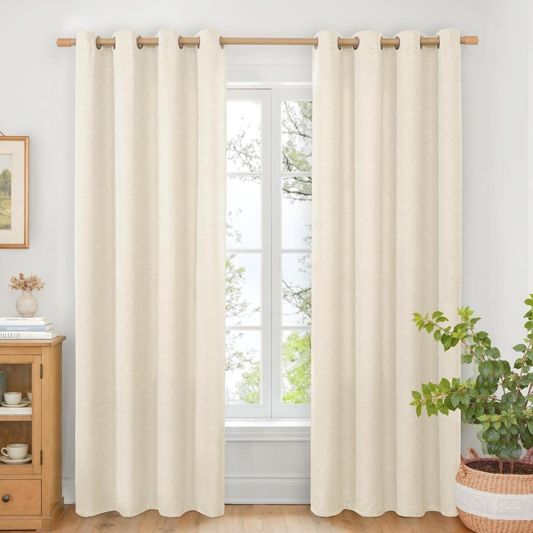 BGment Non See Through Linen Curtains for Living Room 84 Inch Length, Light Filtering Window Treatments with Grommet for Bedroom Farmhouse, 2 Panels, Each 52 Inch Wide