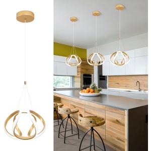 CANEOE Modern Led Pendant Light, 5500K Gold Led Pendant Lights Kitchen Island, Adjustable Height LED Hanging Light Fixtures for Dining Room Bedroom Kitchen Island Pendant Lighting,1 Pack