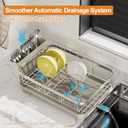 Stainless Steel Dish Drying Rack  304 Grade Dish Racks for Kitchen Counter with Utensil Holder & Adjustable Spout, Space-Saving Organizer, 16.5" x 11.8" x 5.3" Grey