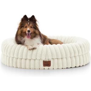 Dog Bed Medium Sized Dog - Luxury Striped Faux Fur Waterproof Pet Couch with Removable Washable Cover, Orthopedic Pet Bed with Bolster Sides for Sleeping, Cream (M(30*24*7))