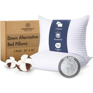 Threadmill Soft Bed Pillows Standard Size Set of 2 | Down Alternative Cooling Bed Pillow for Sleeping | Soft Pillows | 20 x 26 Hotel Pillow, Standard Pillows 2 Pack for Back, Stomach or Side Sleepers