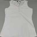 MEROKEETY Women's V Neck Tank Tops Summer Sleeveless Ribbed Button Casual Henley Shirts (Medium, White)