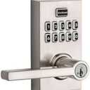 Kwikset 99170-003 SmartCode 917 Keypad Keyless Entry Contemporary Residential Electronic Lever Lock Deadbolt Alternative with Halifax Door Handle and SmartKey Security, Satin Nickel