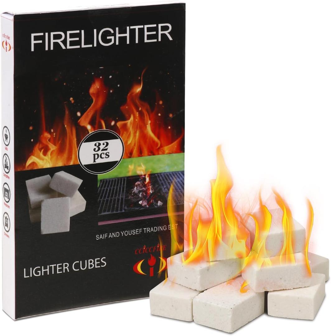 HGD Natural Fire Starters for Outdoor: 32 Cubes Fire Starter Campfire Fireplace Charcoal Wood Stove Chimney Fire Pit Grill Smoker Indoor Outdoor Use White (Square)