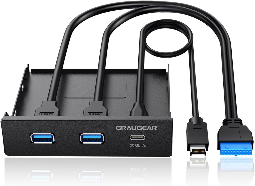 GRAUGEAR 3.5 Inch Front Panel USB Hub, Internal USB Hub with 20Gbps USB3.2 Gen2 USB-C and USB 3.0 Ports, USB3.2 Type-E Key-A 20-Pin Header & USB3.0 Header Required, Fits 3.5" PC Computer Case