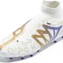 KELME Flash Laceless Soccer Cleats Men High-Tops Lightweight Soccer Shoes Outdoor Unisex Adult Youth Artificial Multi Ground (6.5, White Gold)