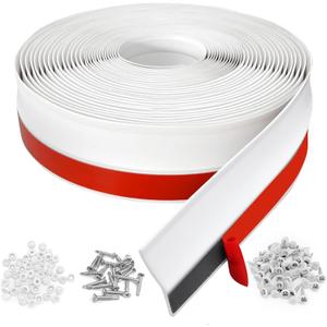 Garage Door Seal Top and Sides Seal Strip, Universal Rubber Weather Stripping Replacement, Weatherproofing Garage Door Seals with Adhesive Backed,Nails and Lids (White, 36FT)