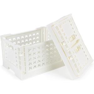 2-Pack Pastel Plastic Storage Crates, Foldable & Stackable Crates for Home, Office, Bathroom, 15.2 x 11.3 x 9 Inch Collapsible Organizers, White, Large