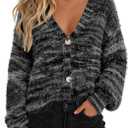 PRETTYGARDEN Womens Cardigan Sweaters Fall Fashion 2026 Striped Long Sleeve Button V Neck Knit Fuzzy Outerwear Winter Clothes (L)
