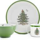 Spode Christmas Tree 3-Piece Melamine Dinnerware Set - 8" Plate, 5" Bowl, 10 Oz Mug - Festive & Durable Holiday Collection for Kids - Christmas Tableware with Classic Tree Motif, Dishwasher Safe