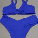 geluboao Bikini Set for Women Solid V Neck Knot Front Push Up High Leg Thong Two Piece Swimsuit, Medium 