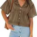 Cicy Bell Womens Cropped Babydoll Tops Summer Eyelet V Neck Short Sleeve Cute Blouses Ruffle Shirts, Medium