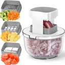 Vegetable Chopper Bowel Multi-functional 3 Interchangeable Blades Onion Chopper French Fry Cutter Veggie Dicer for Cucumber, Tomato, Zucchini, Carrot, Citrus