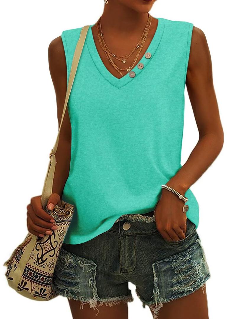 CRAZY GRID Women's Deep V-Neck Sleeveless Summer Casual Loose Fit Shirts Basic Tees Soft Tops Mint Green XX-Large