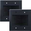 2 Gang Brush Wall Plate (Black, 2 Pack), Double Gang Cable Wall Plate for Power Cords, Low Voltage Cables and Wires in-Wall Hiding