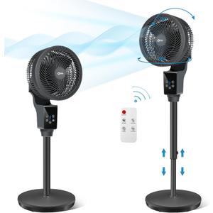 QTREE intelligence Oscillating Pedestal Fan, 43.3inch Adjustable Height Standing Fan, 360° Air Circulator Fan, 3 Modes, Smart Remote Control for Home, Office, Playroom, Living Room(Grey)