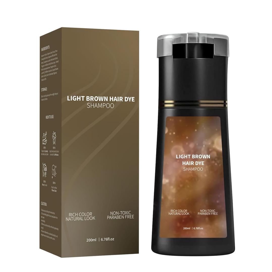KUKSY Hair Color Dye Shampoo, Hair Care Instant Dye, Easy-Use Formula for Gray Hair Coverage & Natural Color Boost, For Adults with Graying or Dull Hair (Light Brown)