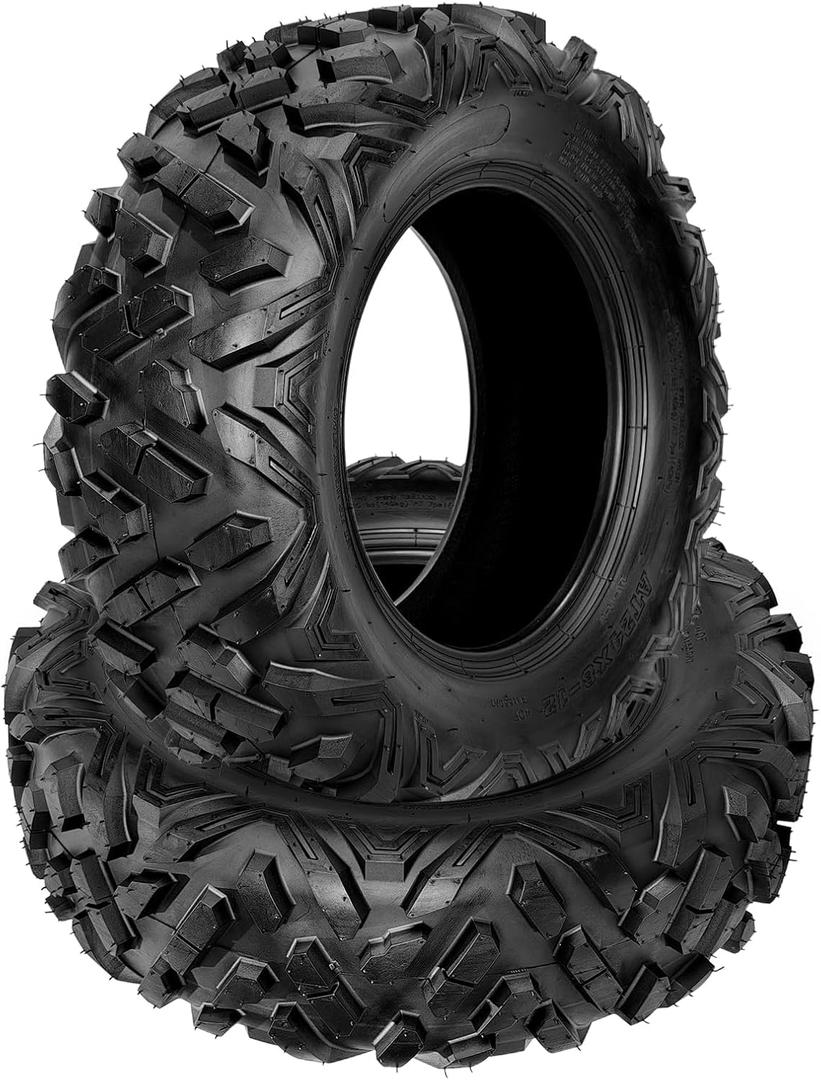 Heavy Duty 6PR 25x8x12 ATV Tires, Set of 2, Tubeless Four Wheeler & Mud Trail UTV Tires, All-Terrain Quad Tires for Sand, Rock & Gravel, Puncture Resistant, Fits 12" Rims