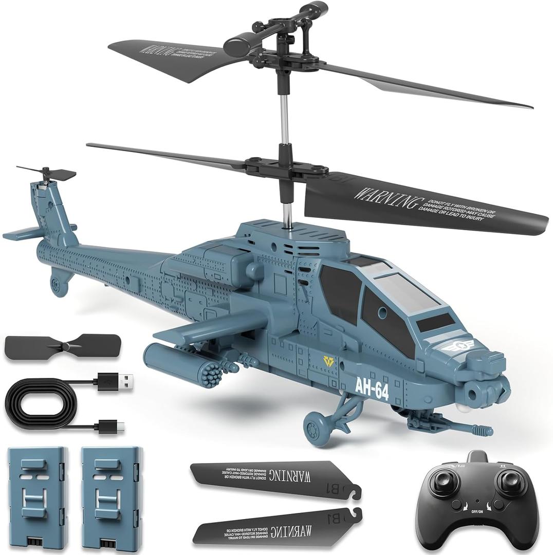 QI XING Remote Control Helicopter for Kids,RC Apache Helicopter for Adults,Military RC 2 Speed Airplane with LED Lights and Altitude Hold, Birthday Gifts for Boys Girls