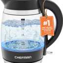 Chefman Electric Kettle, 1.8L 1500W, Hot Water Boiler, Removable Lid for Easy Cleaning, Auto Shut Off, Boil-Dry Protection, Stainless Steel Filter, BPA Free, Borosilicate Glass Electric Tea Kettle (Black)