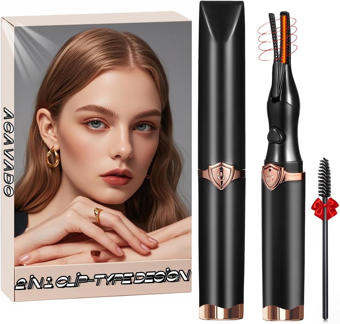 Heated Eyelash Curler - Fast Heat up in 8s - 3 Heat Modes with USB Rechargeable - Electric Eyelash Curler - Natural Curling 24 Hours Long Lasting, Brown Black E