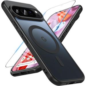 Case for Google Pixel 9/Pixel 9 Pro, Magnetic Pixel 9 Pro Case with Screen Protector [Compatible with Magsafe] [Military Grade Drop Tested] Shockproof Translucent Matte Protective Cover