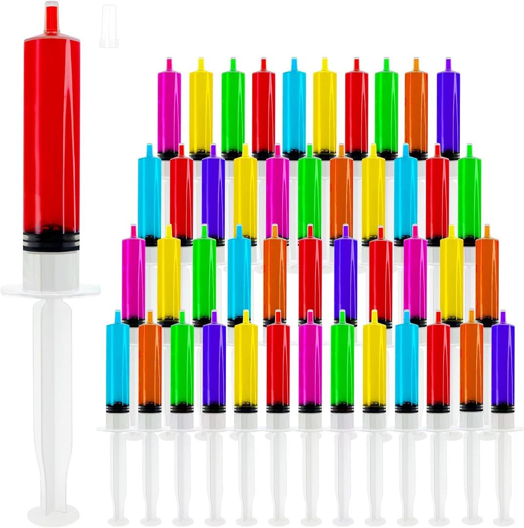 25 Pack Plastic Syringe with Tip Cap 60 ML Capacity Reusable Party Syringes, Durable Syringe for Halloween, Thanksgiving day, Christmas, Bachelorette