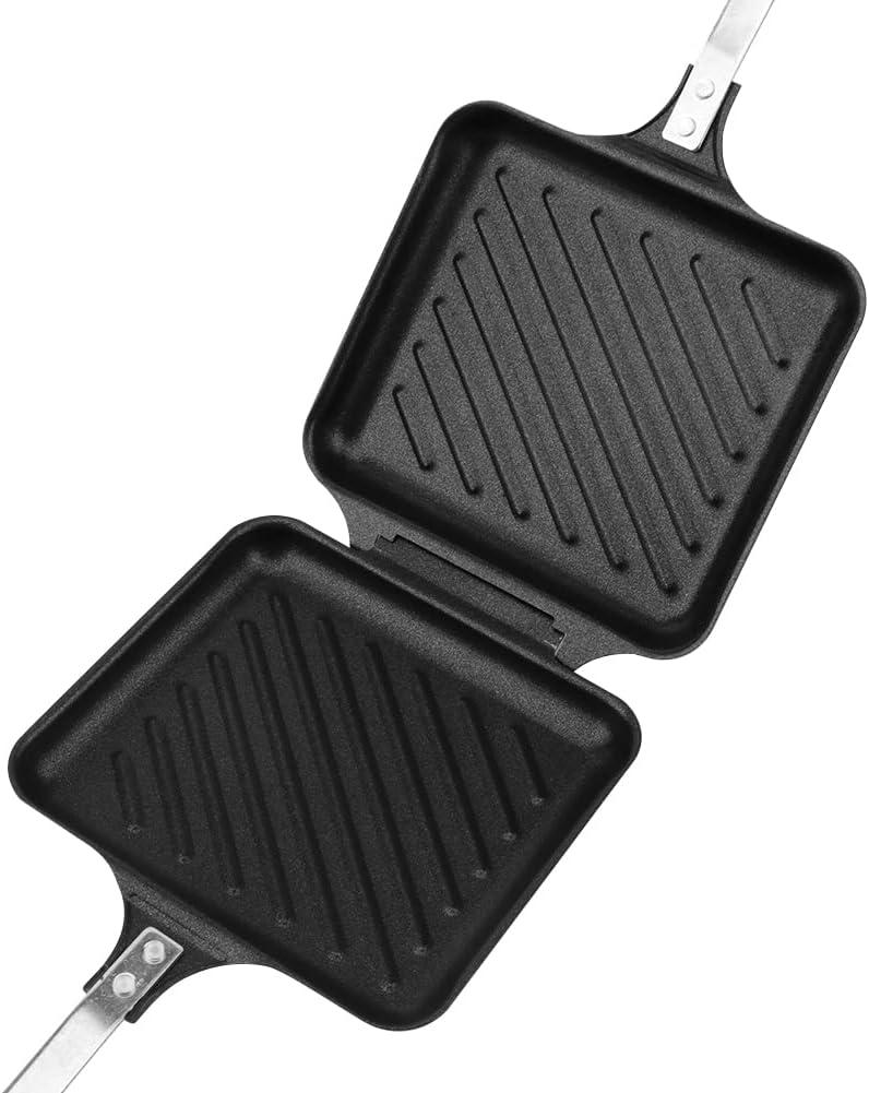 Non-Stick Double-Sided Grilled Sandwich Panini Maker Frying Pan with Ergonomic Handle - Perfect for Stovetop Use, Camping, and Everyday Cooking